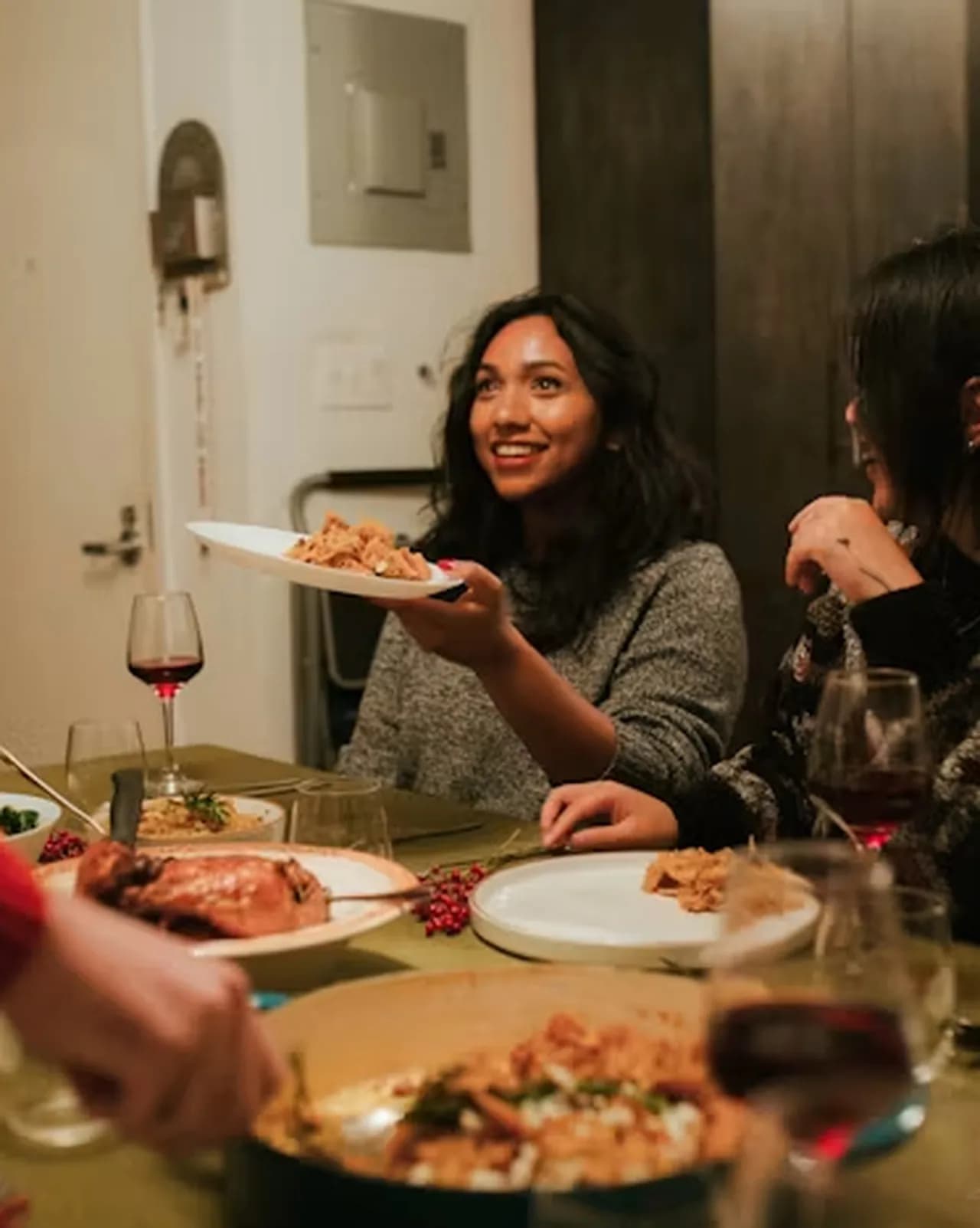 Friends sharing a meal around a table